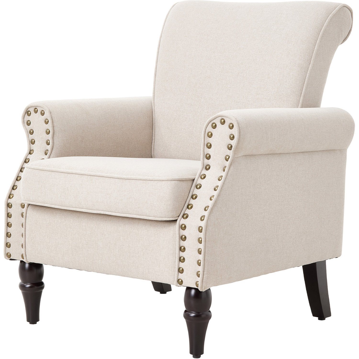 Livingandhome Vintage Upholstered Armchair With Wooden Legs - Beige