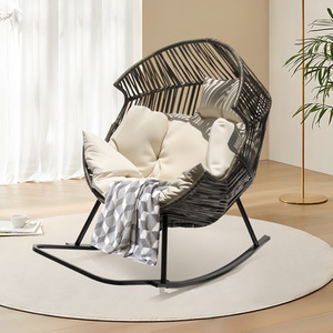 Oversized PE Rattan Rocking Chair Recliner with Thick Cushion
