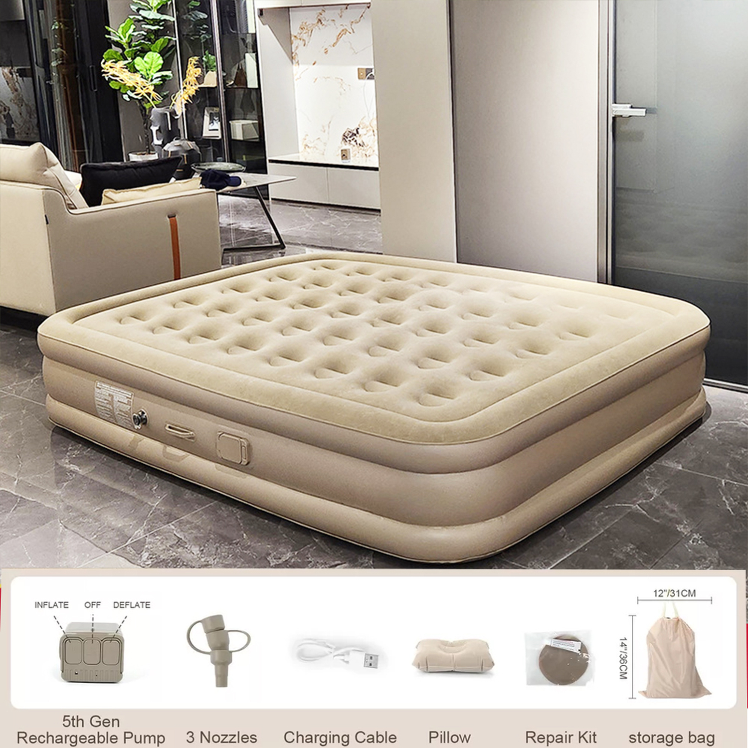 High Raised Inflatable Air Bed with Built-in Pump