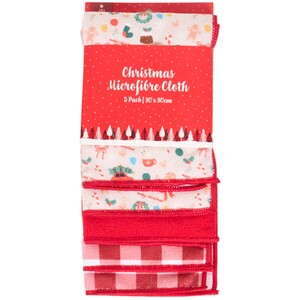 Pack of 5 Cosy Christmas Microfibre Cloths