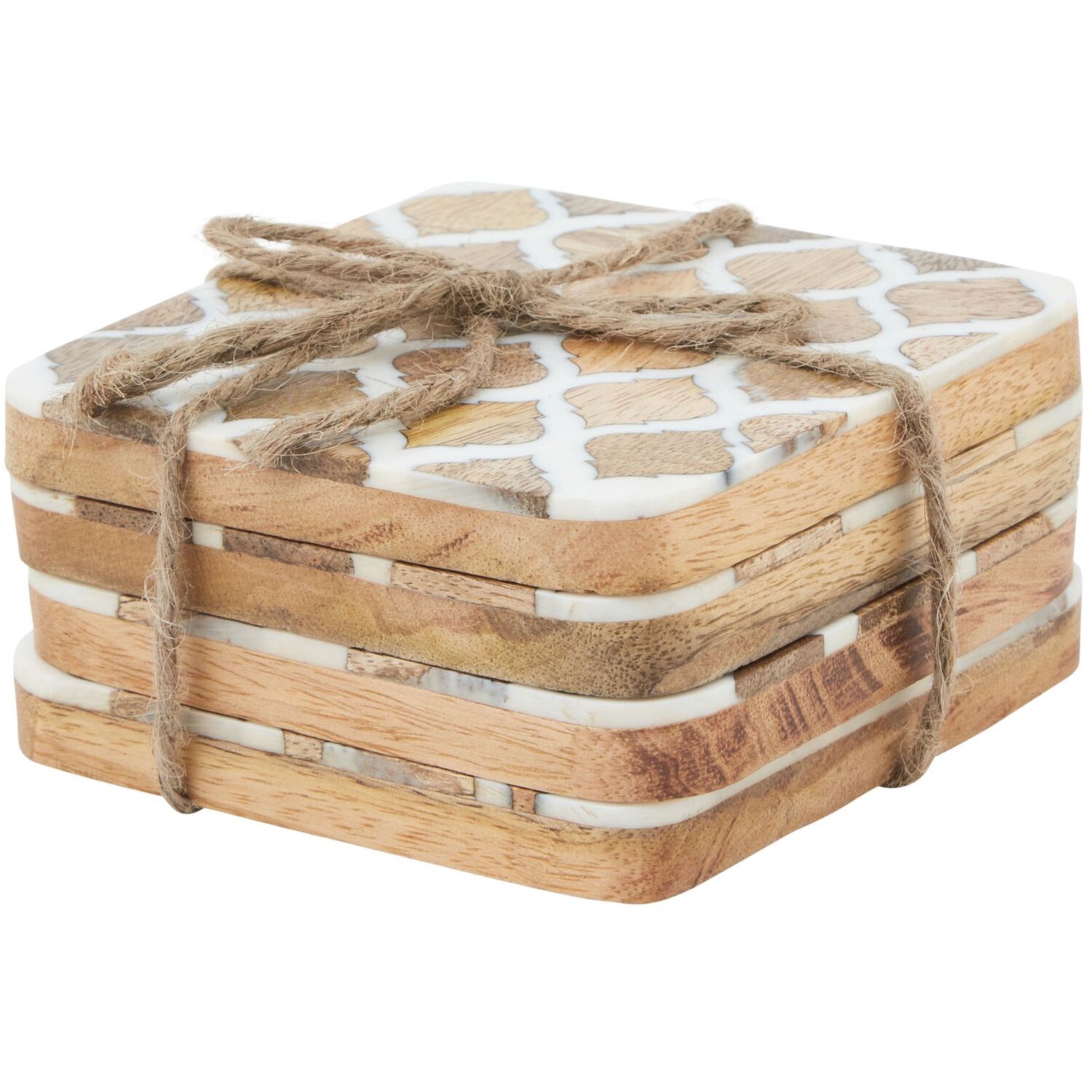 Image of Geometric Wood Effect Coaster Set Of&hellip;