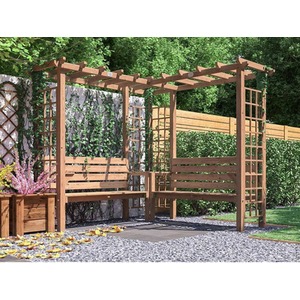 Dunster House Wooden Corner Pergola Arch With Bench