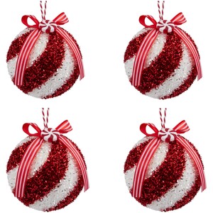 Set of 4 Candy Cane with Bow Baubles