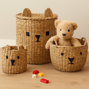 Seagrass Wicker and Jute Teddy Bear Storage Basket Set