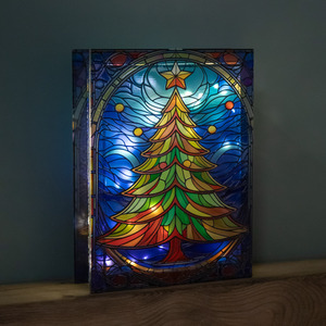 Light up Christmas Tree Stained Glass Decoration with LEDs