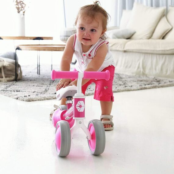 AyeKu Baby Toddler Balance Bike Silent Wheels Adjustable Seat, 1-3 Years, Rose