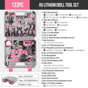 Hi-Spec Pink Electric Screwdriver Drill Home Tool Kit