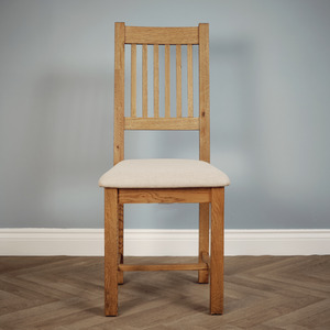 Rustic Oak Slatted Back Upholstered Seat Dining Chair