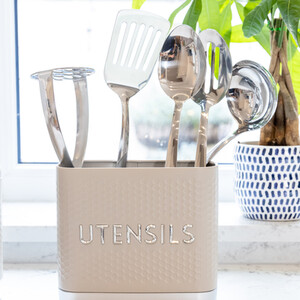 KitchenCraft Lovello Textured Utensil Store, Iced Latte, 20x10x18cm