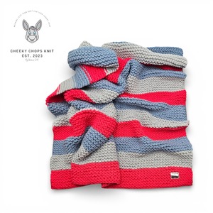 Large Blue, Light Grey, Cerise Striped Baby Blanket