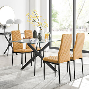 Leonardo Black Leg Glass Dining Table With Four Milan Black Leg Chairs