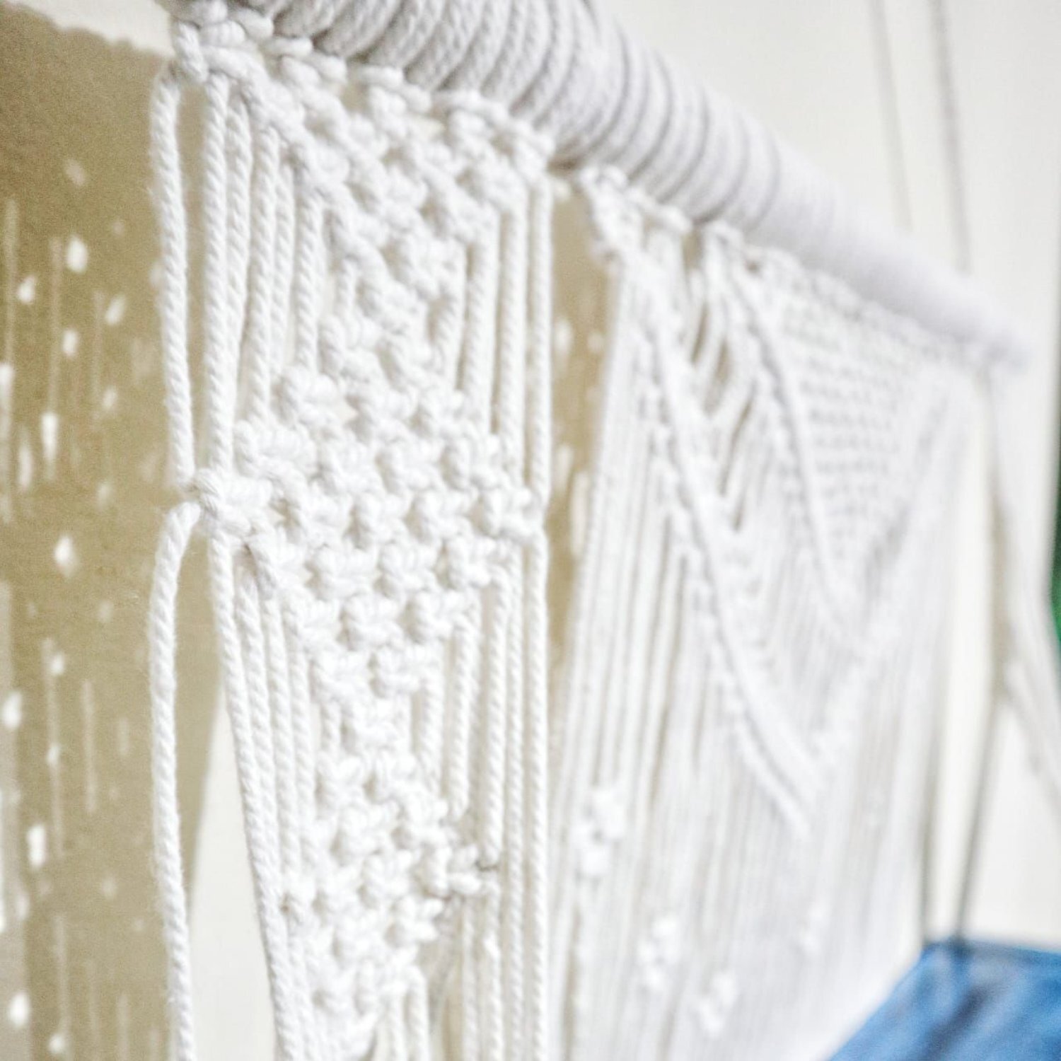 Natural Blue Macrame Hanging Shelves For Home Office Decor - Blue