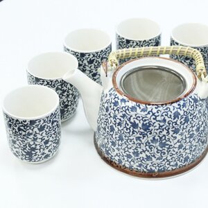Herbal Blue Pattern Teapot Set with 6 Cups Eco Friendly Gift