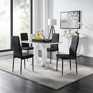 Giovani 4 Grey Dining Table and 4 Velvet Milan Black Leg Chairs