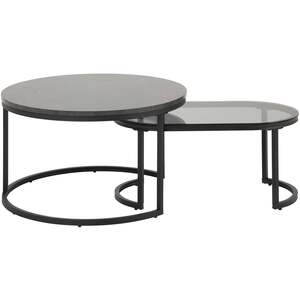 Reykjavik Nesting Coffee Table Set - Black Marble-Effect Top & Grey Glass, Black Hairpin Legs