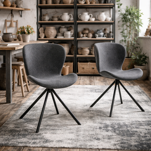 Acord Set of 2 Anthracite Bouclé Swivel Dining Chairs