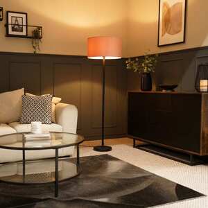 Charlie Black Stem Floor Lamp Light with Velvet Lamp Shade - Pink / No