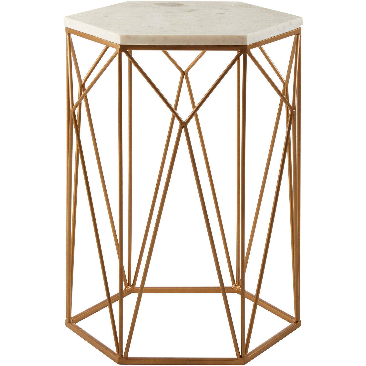 Shalimar Marble Top Side Table With Geometric Base - White