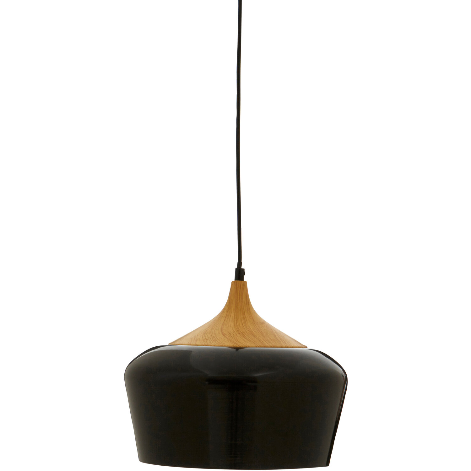 Interiors By Premier Blayne Black Metal And Wood Pendant Light - Black