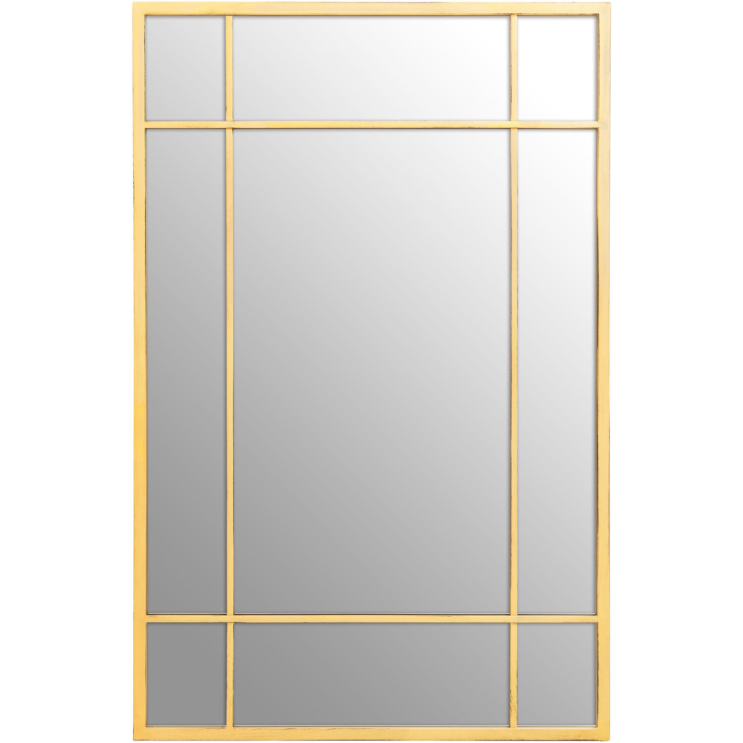 Hawthorne Antique Grey Finish Wooden Grid Wall Mirror - Gold