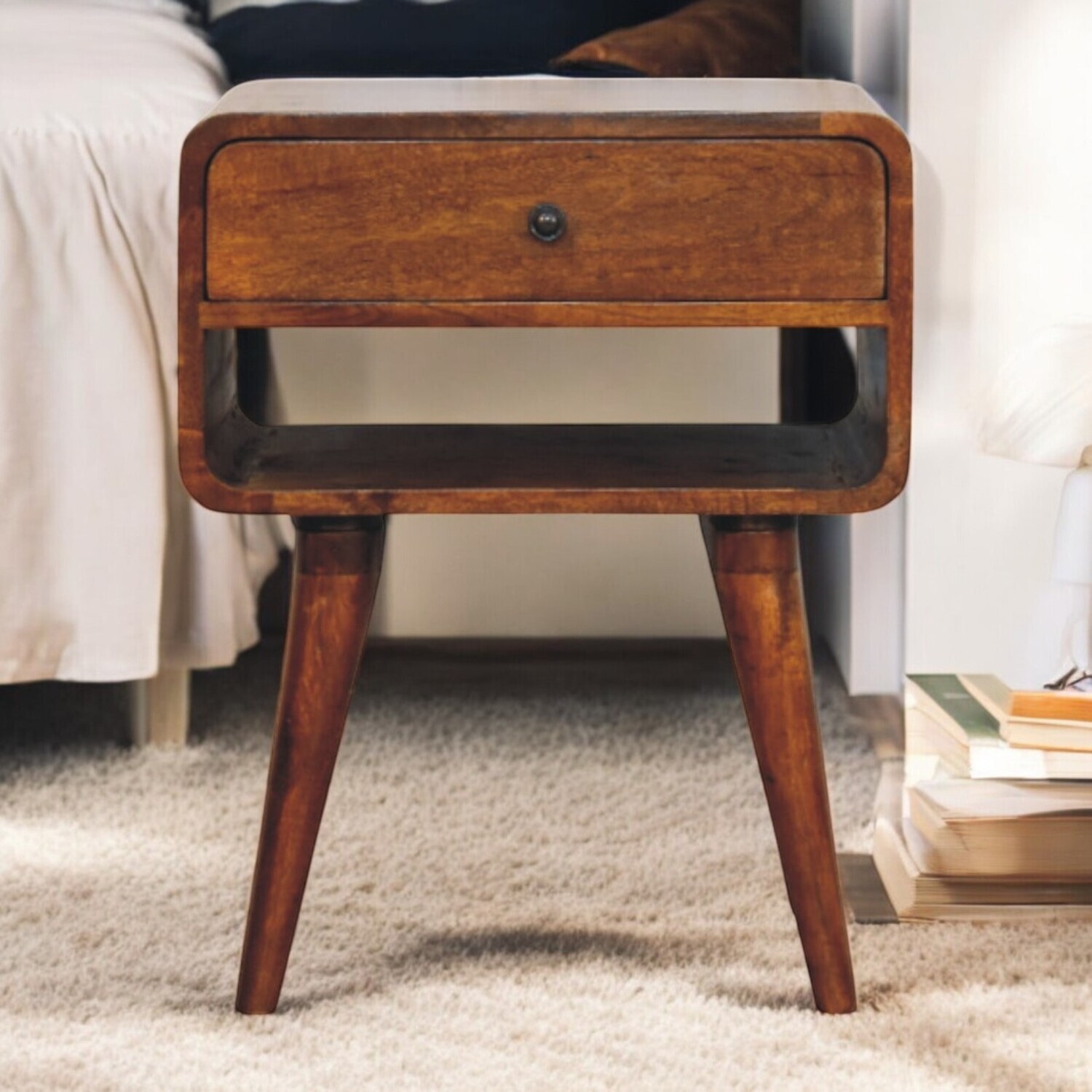 Artisan Furniture Solid Wood Avora Chestnut Nightstand With Drawer And Open Slot - Brown