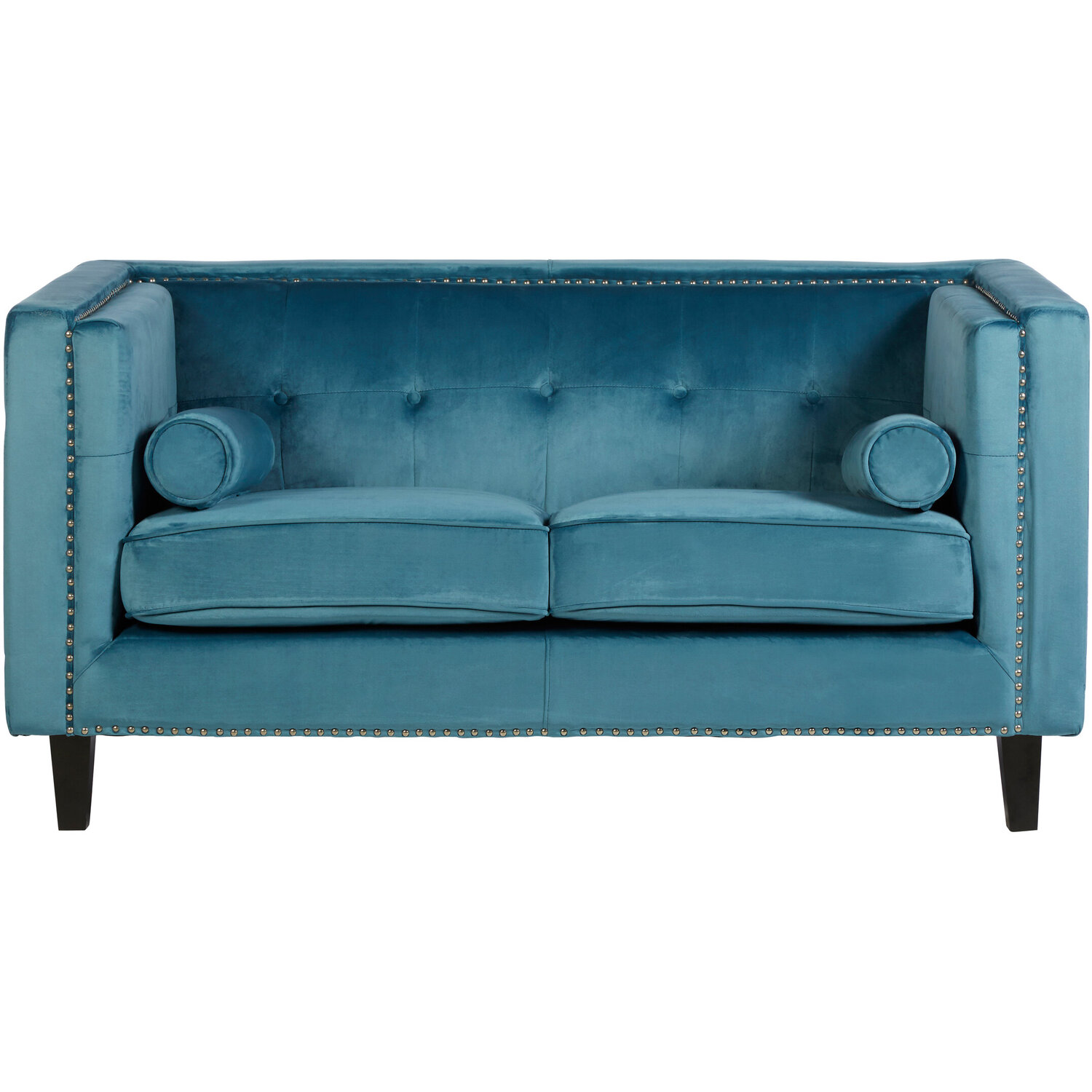 Felisa Two Seat Teal Blue Velvet Sofa - Blue