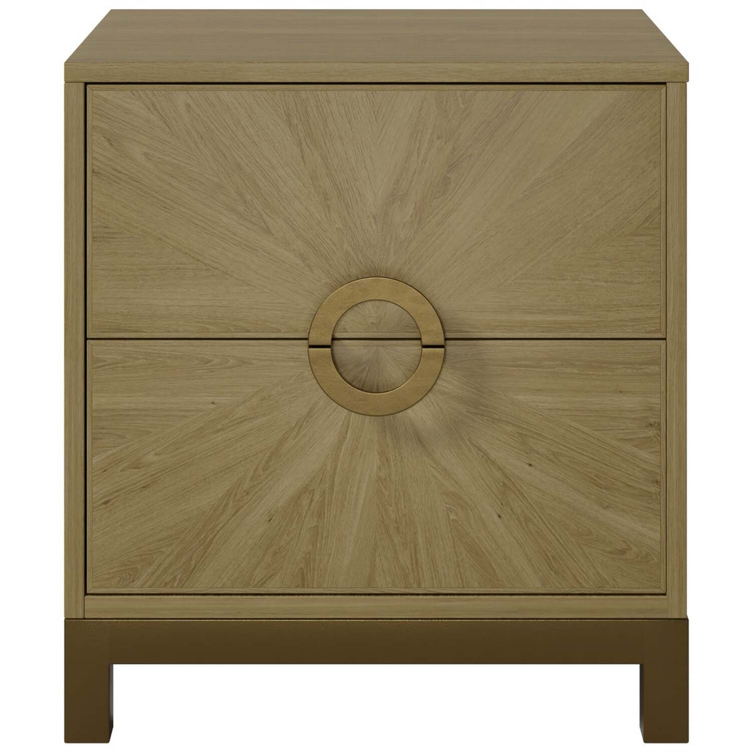 Ferrara Natural Sunburst Bedside Table 2 Drawers Brushed Gold Ring - Brown