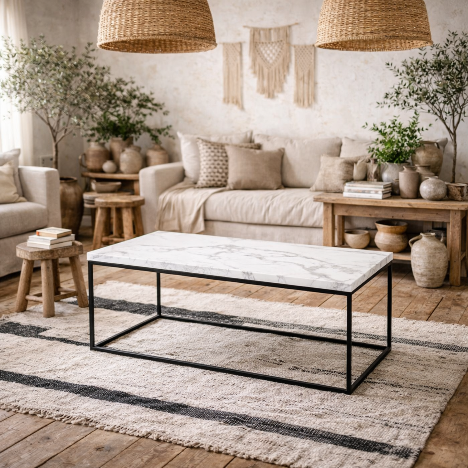 Hazelmere Coffee Table Marble Look Legs - White