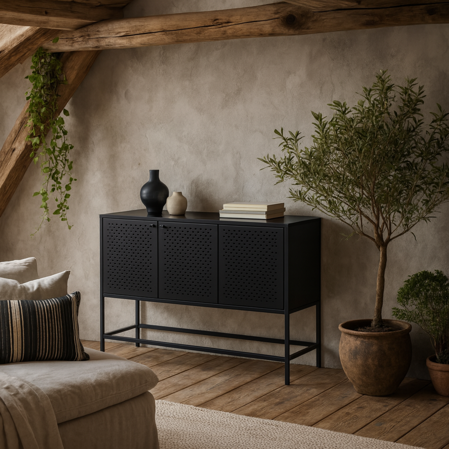 Graz Matt Metal Sideboard 3 Doors - Black