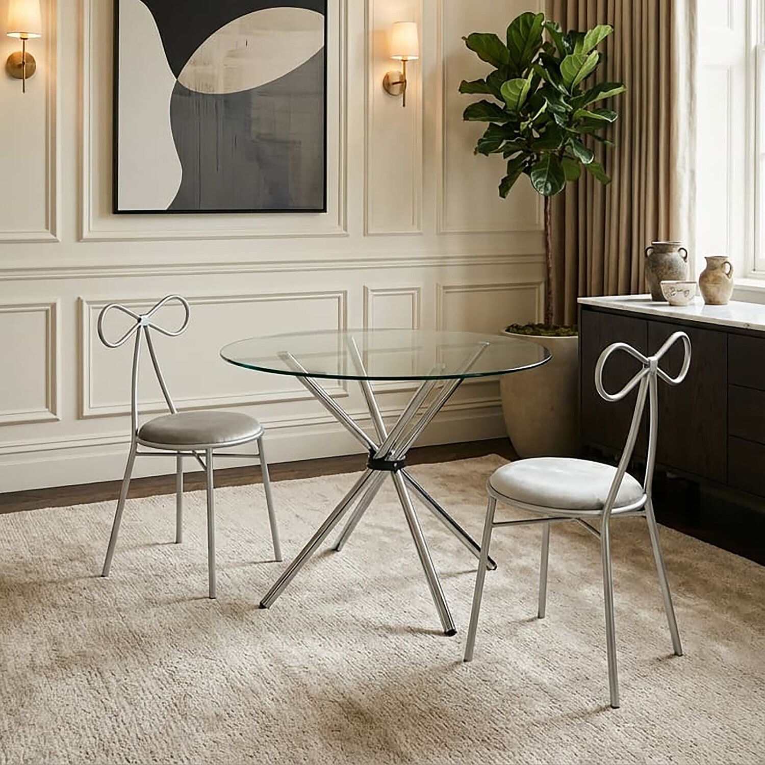 Afton Round Dining Table With Glass Top - Silver