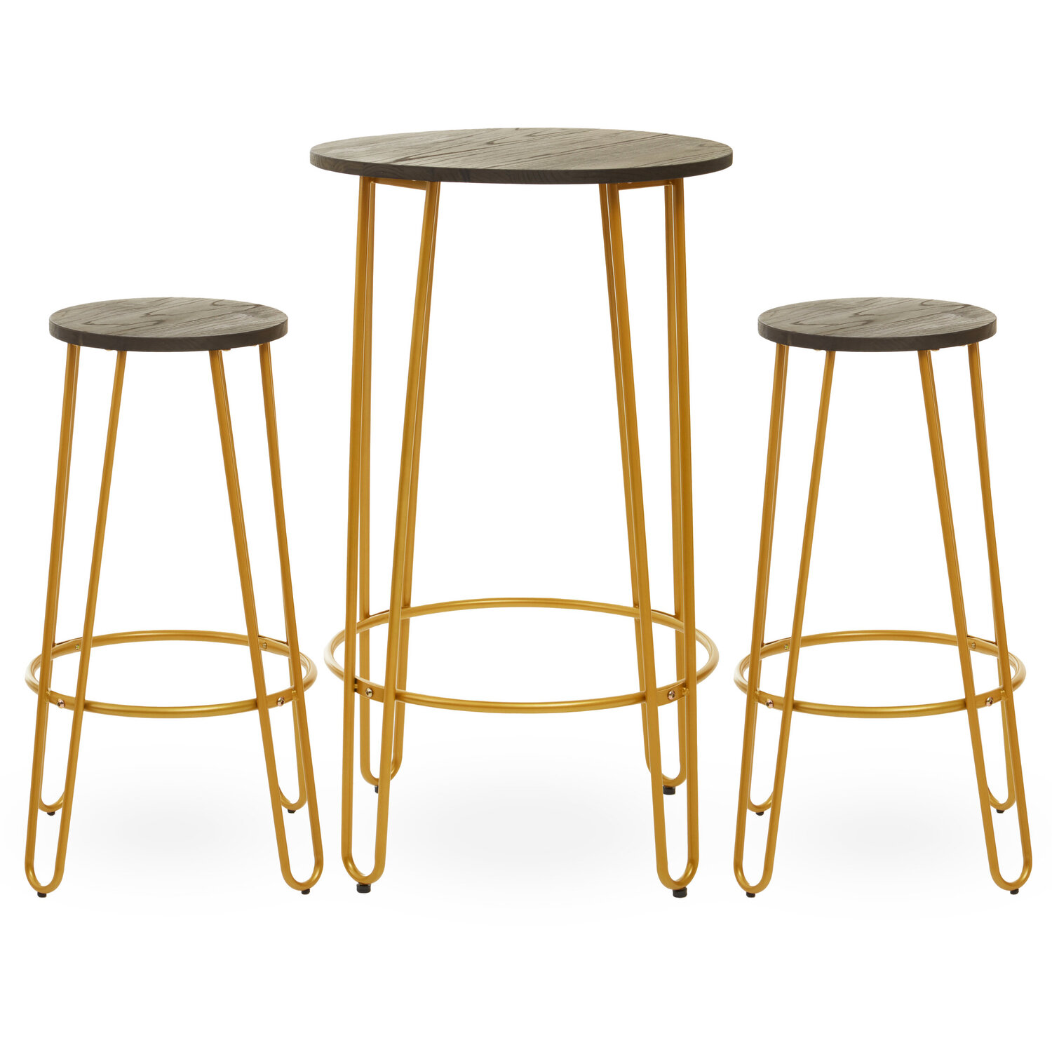 District 3 Piece Gold Finish Bar Table Stool Set - Gold