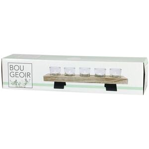 Candle Holder with Wood Tray Set - Clear