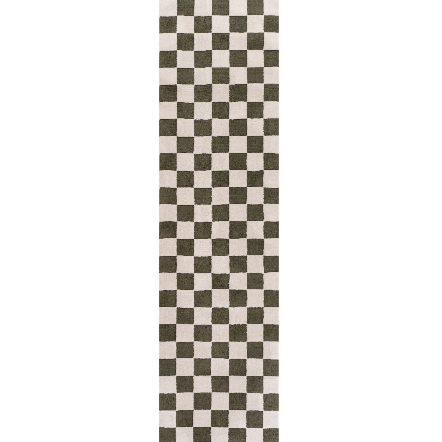 THE RUGS Loft Checkered Living Room Area Rug & Runners Soft Pile in Olive | Size: 80cm x 150cm - Image 3