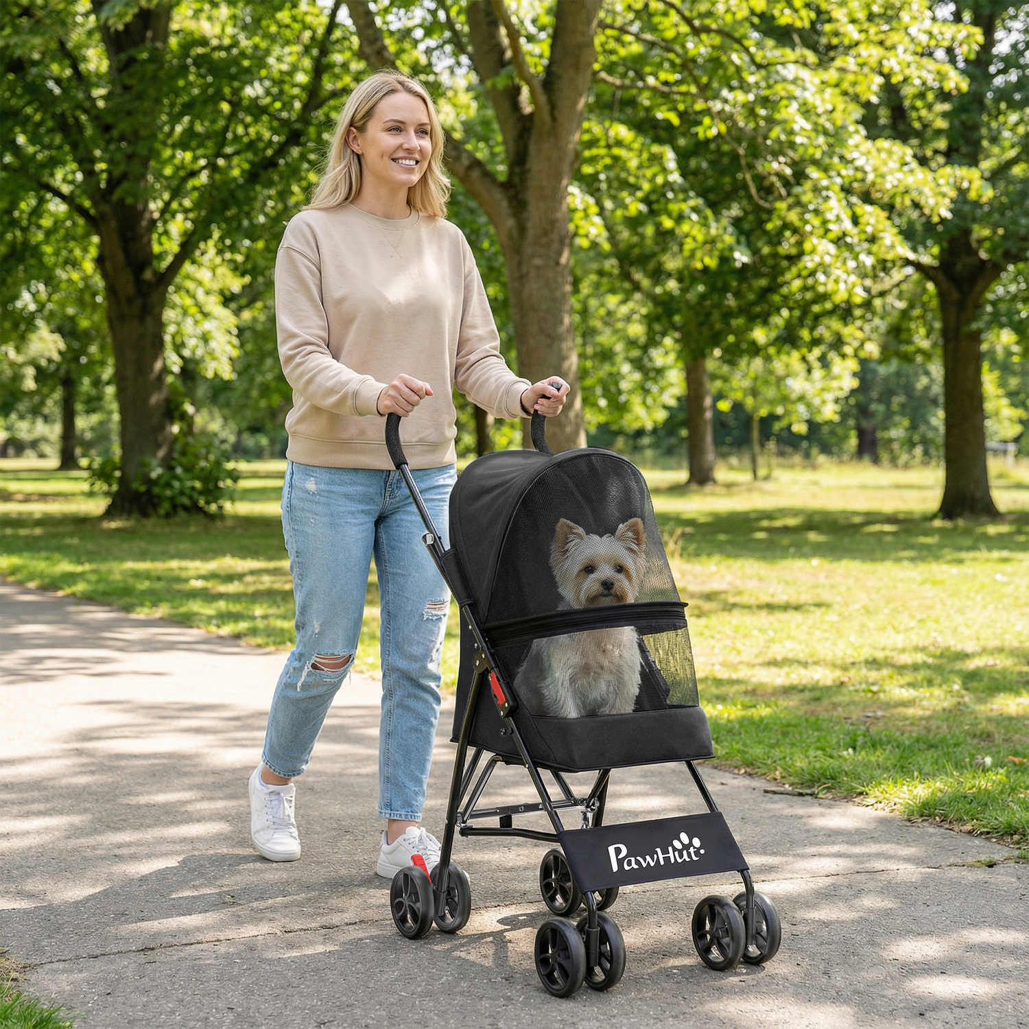 Pawhut (Black) Foldable Dog Stroller With Mesh Windows For Mini Dogs - Image 4