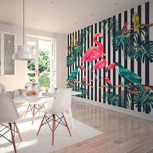 Flamingo Stripe Multi Wall Mural