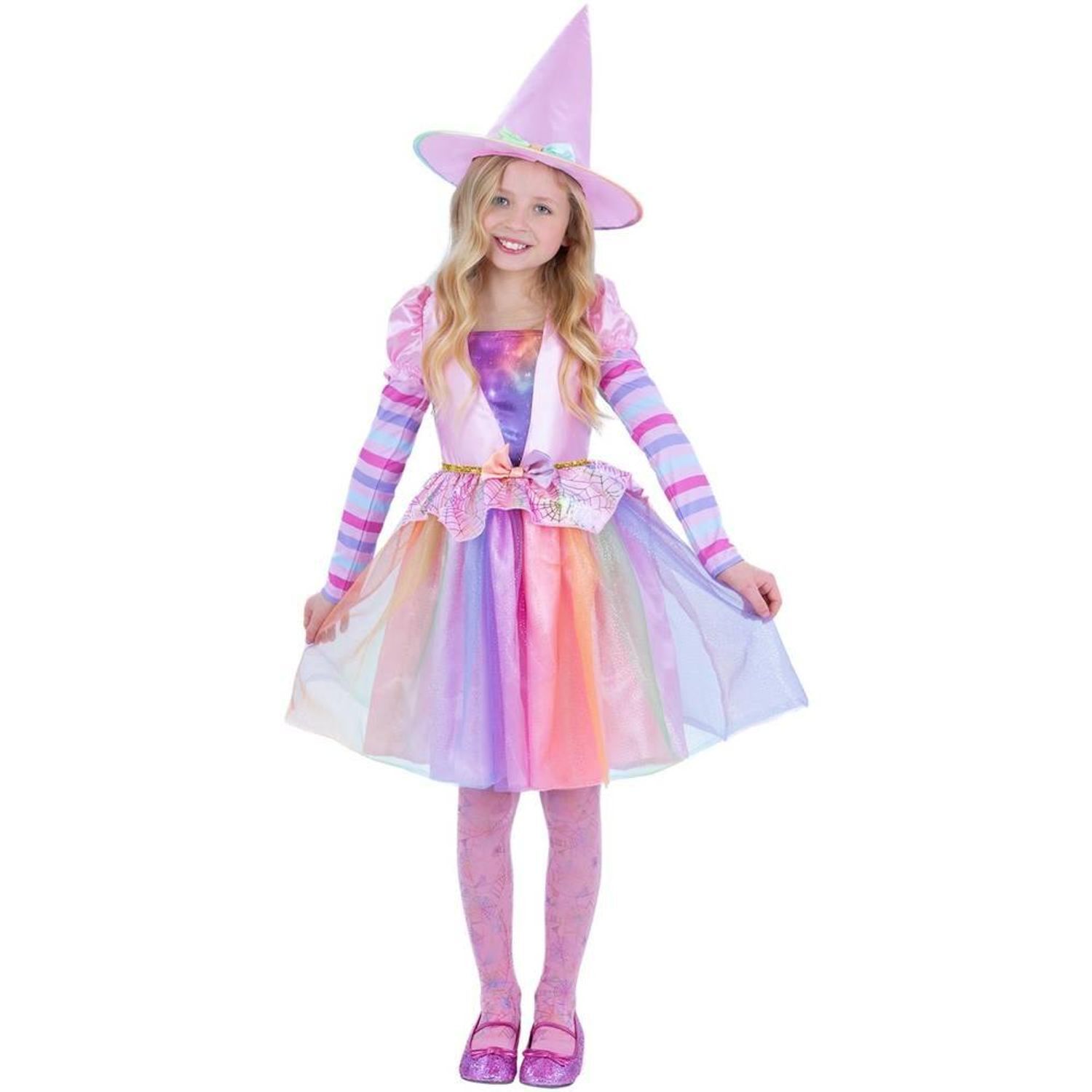 Smiffys Girls Pastel Rainbow Halloween Witch Costume - Multicoloured / 10-12 Years