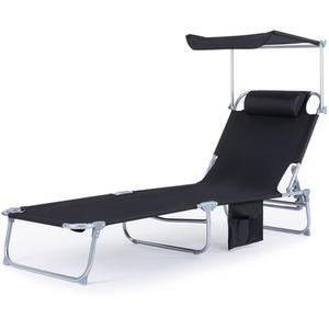 LIVIVO Folding Sun Lounger with Sun Shade Black