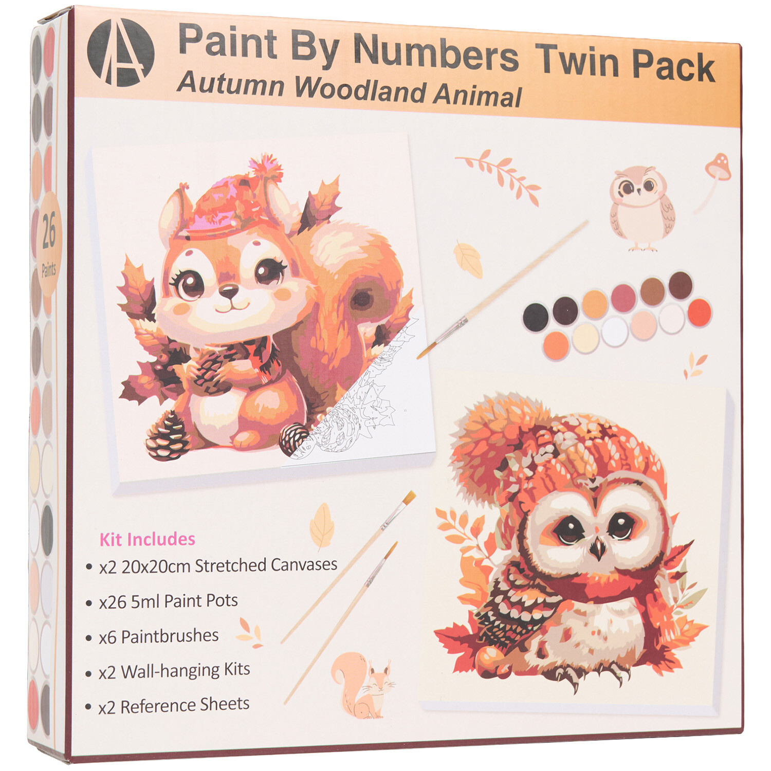 Art Studio Pack Of 2 Autumn Woodland Animal Paint By Numbers Kit