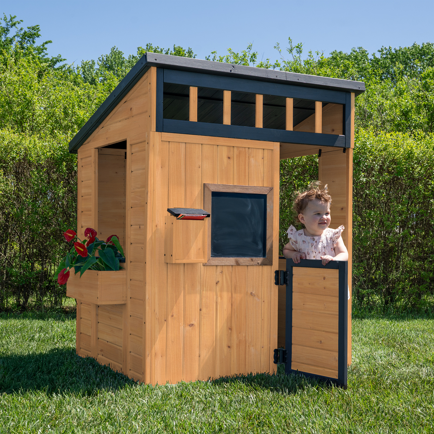 Backyard Discovery Caraway Cottage Cedar Wooden Kids Playhouse With Chalkboard And Play Kitchen - Brown