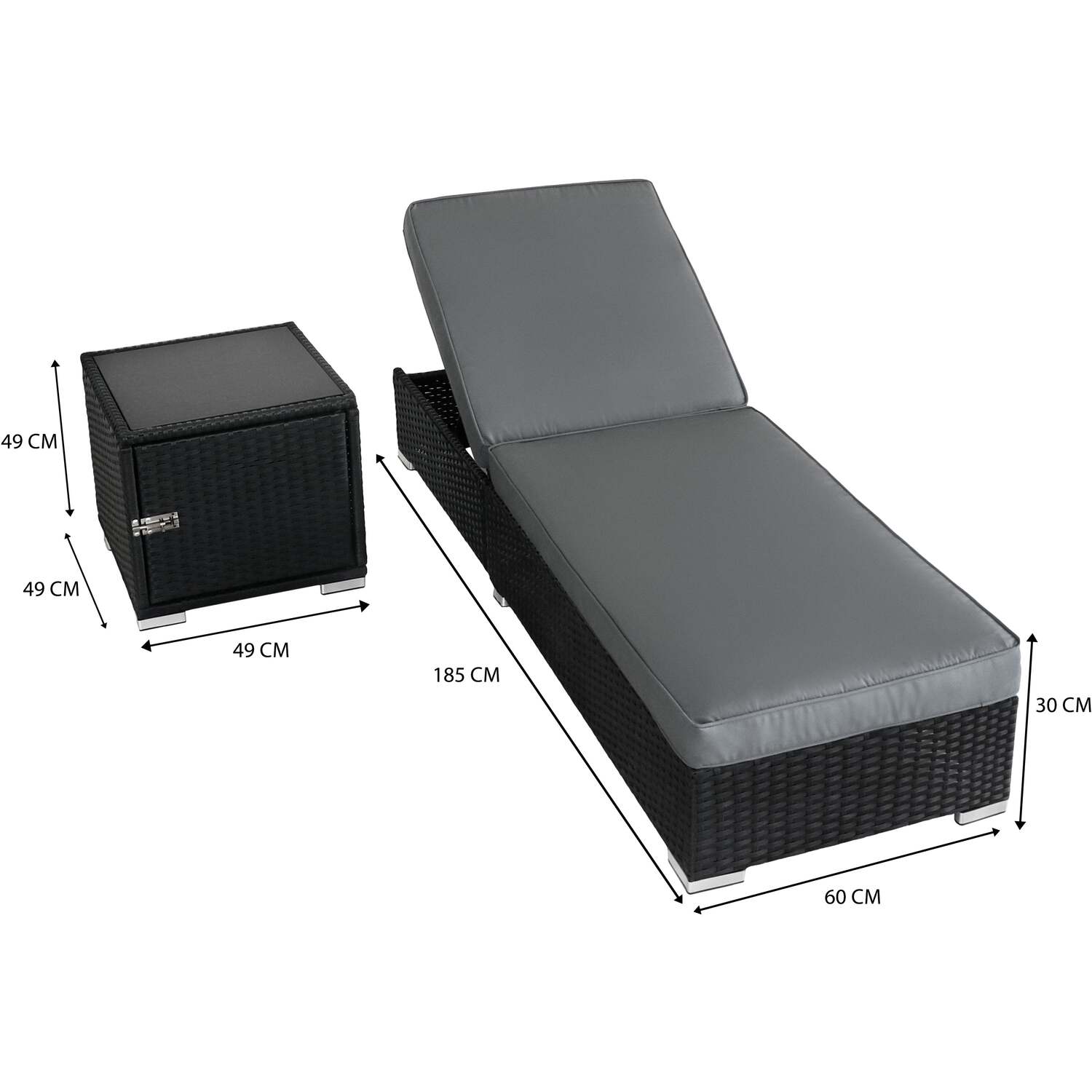 Monstershop Unisex Black Rattan Sun Lounger Set In - Image 2