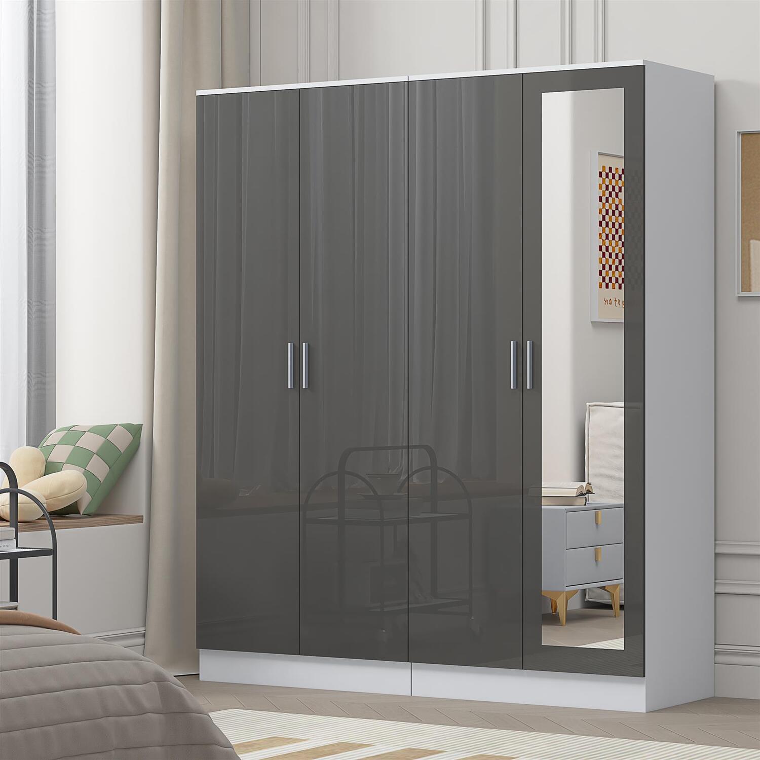 REFLECT Wardrobe Bundle: 2 Door Mirror & 2 Door Plain - Grey/White - Image 6