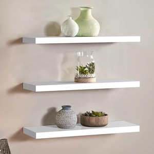 Set of 3 White Floating Wall Shelves Display Rack