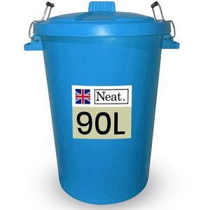Neat. 90L Large Plastic Bin With Metal Handle, Heavy Duty Kitchen Dustbin With Lid- Sky Blue