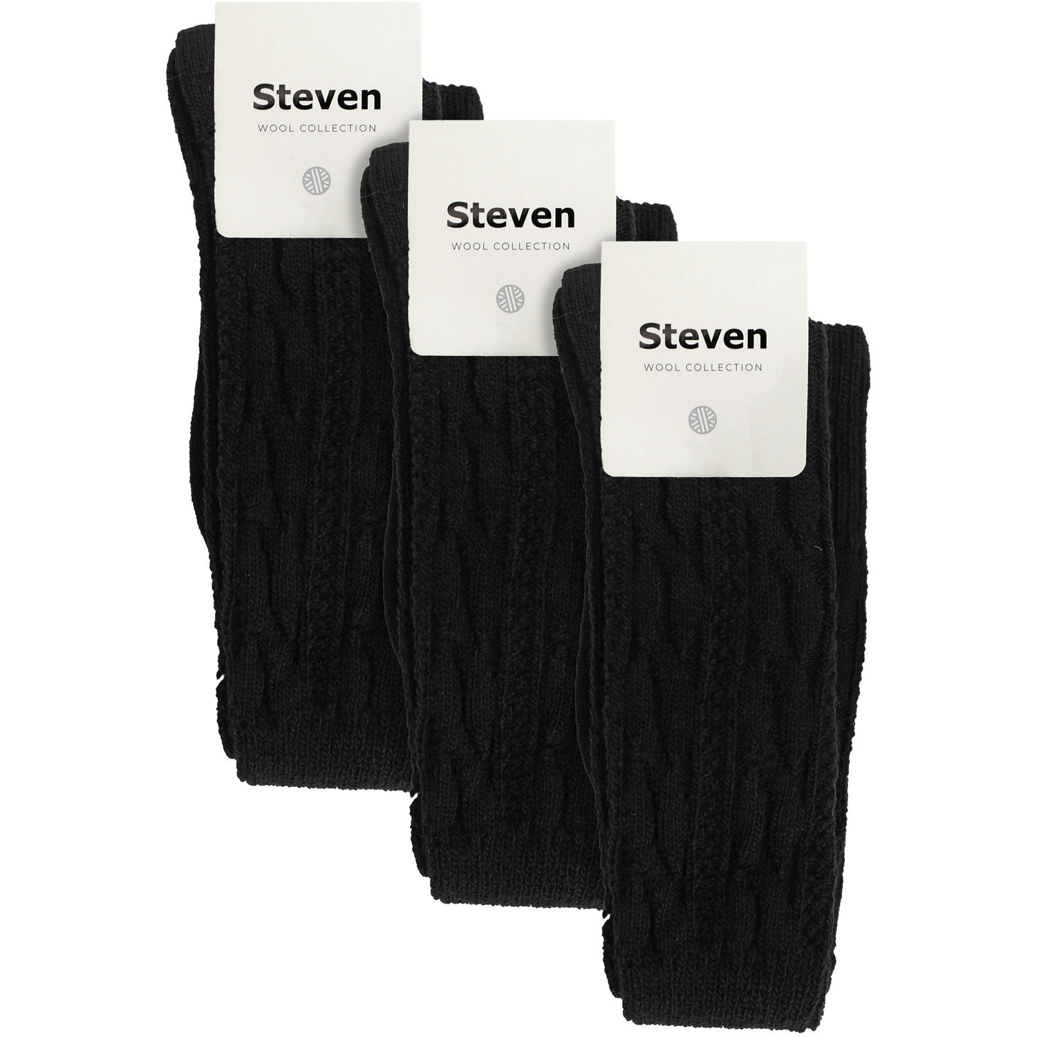 Steven 3 Pairs Ladies Extra Long Thigh High Over The Knee Wool Socks - Black