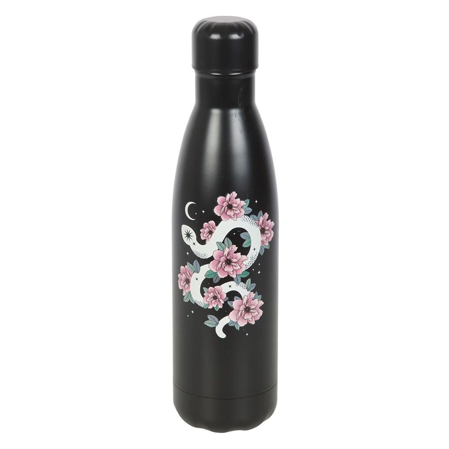 Something Different Floral Snake Steel Water Bottle - Black/White/Pink