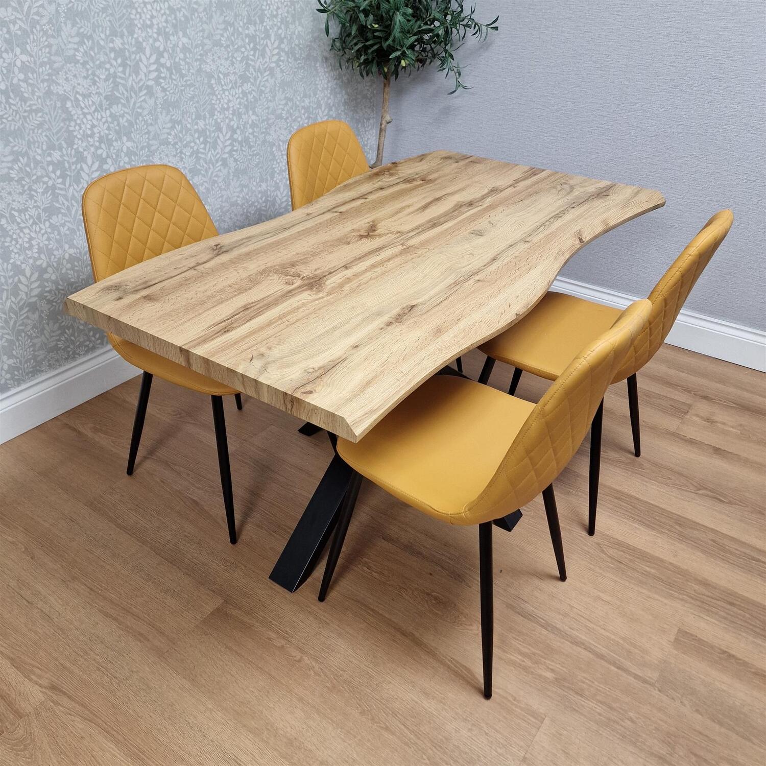 Kosy Koala Modern Dining Table With 4 Mustard Gem Pattern Faux Leather Chairs Kitchen Furniture - Brown