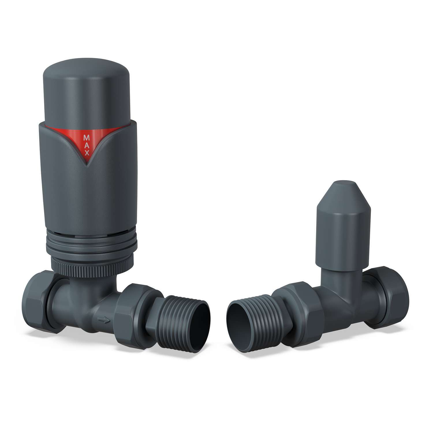 Uk Radiators Derry Bold - Chrome Thermostatic Radiator Valve & Lockshield Straight - Anthracite / 118Mm / 79Mm / Trv Valve Head, Lockshield, Pair Of 10Mm Valve Red - Image 2