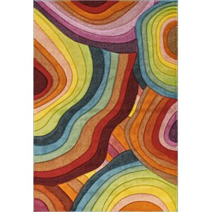 Rainbow Modern Carved Geometric Multi Colour Area Rug - Loop Design