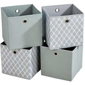 Grey Pattern / Canvas Home Source Pack of 4 Cube Canvas Fabric Storage Insert Boxes shot 17033489