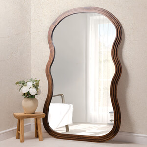 Dark Wood Stepped Wave Mirror